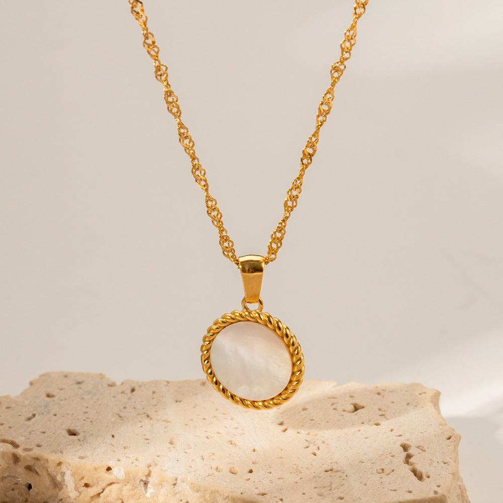 18K Gold Trendy Round Inlaid Gemstone Design Pendant Necklace Artshiney