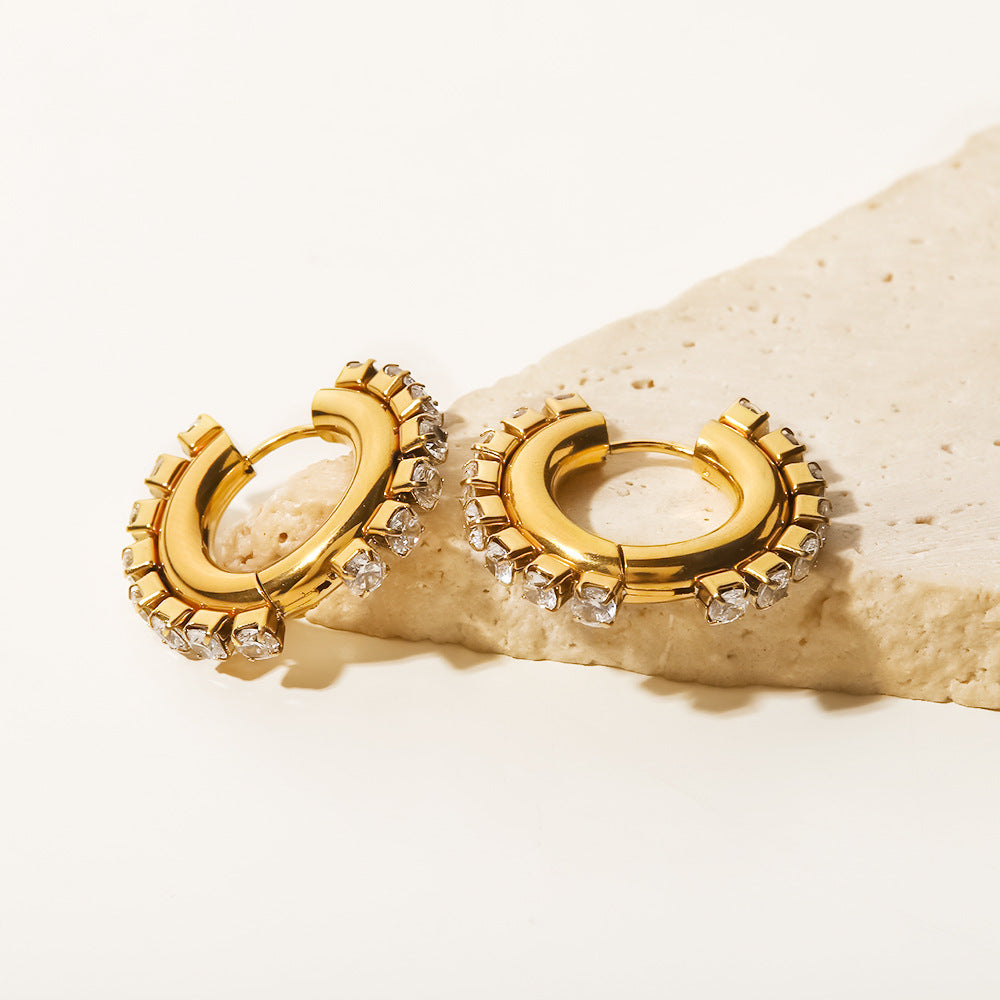 Doré Zircon Boucles Gold Earrings Artshiney