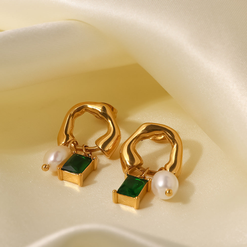 Mini Pearl x Gemstone Huggie Hoop Earring Artshiney
