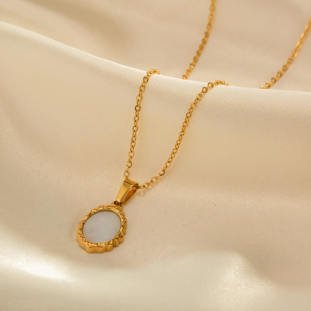Myrsina Oval Pendant Necklace 18K Gold Plated Artshiney