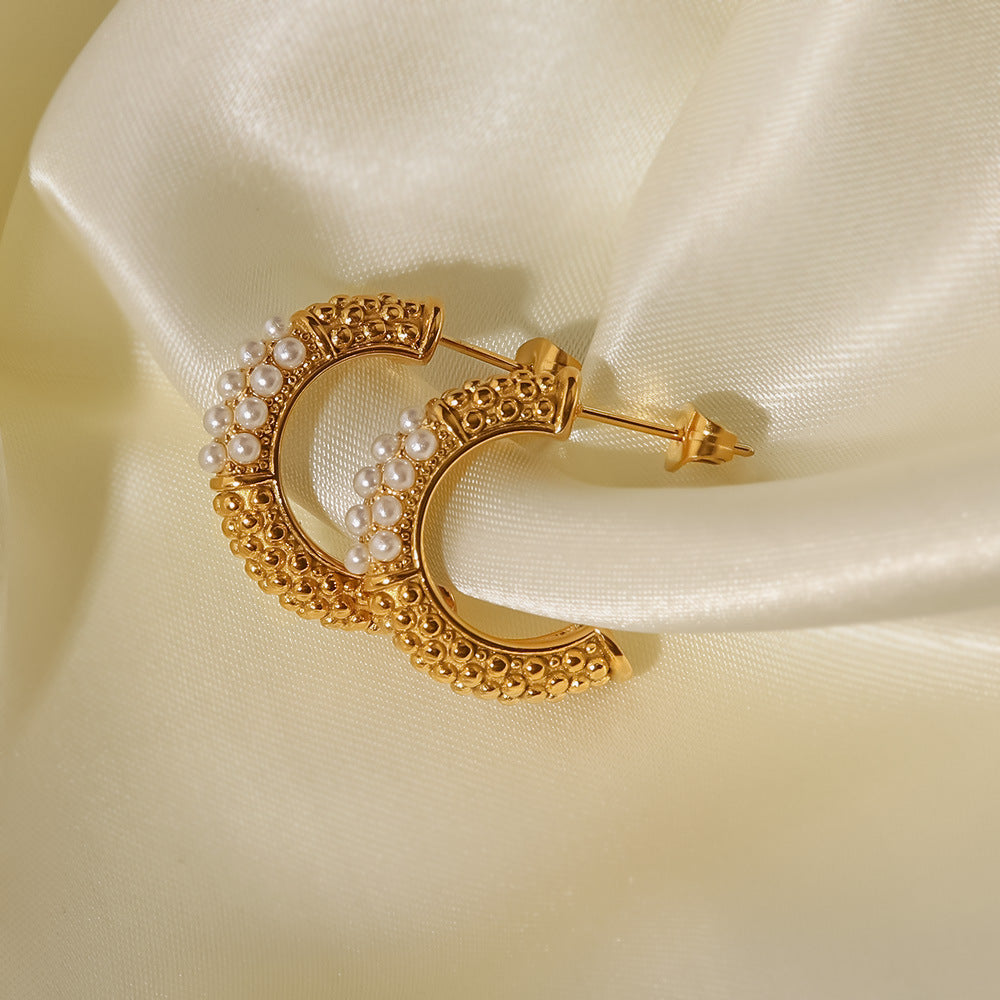 18K Gold Plated Pearl C Shape Earrings Artshiney