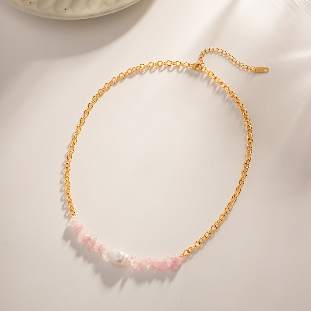 Vanora Rose Quartz Necklace and Bracelet Set Artshiney