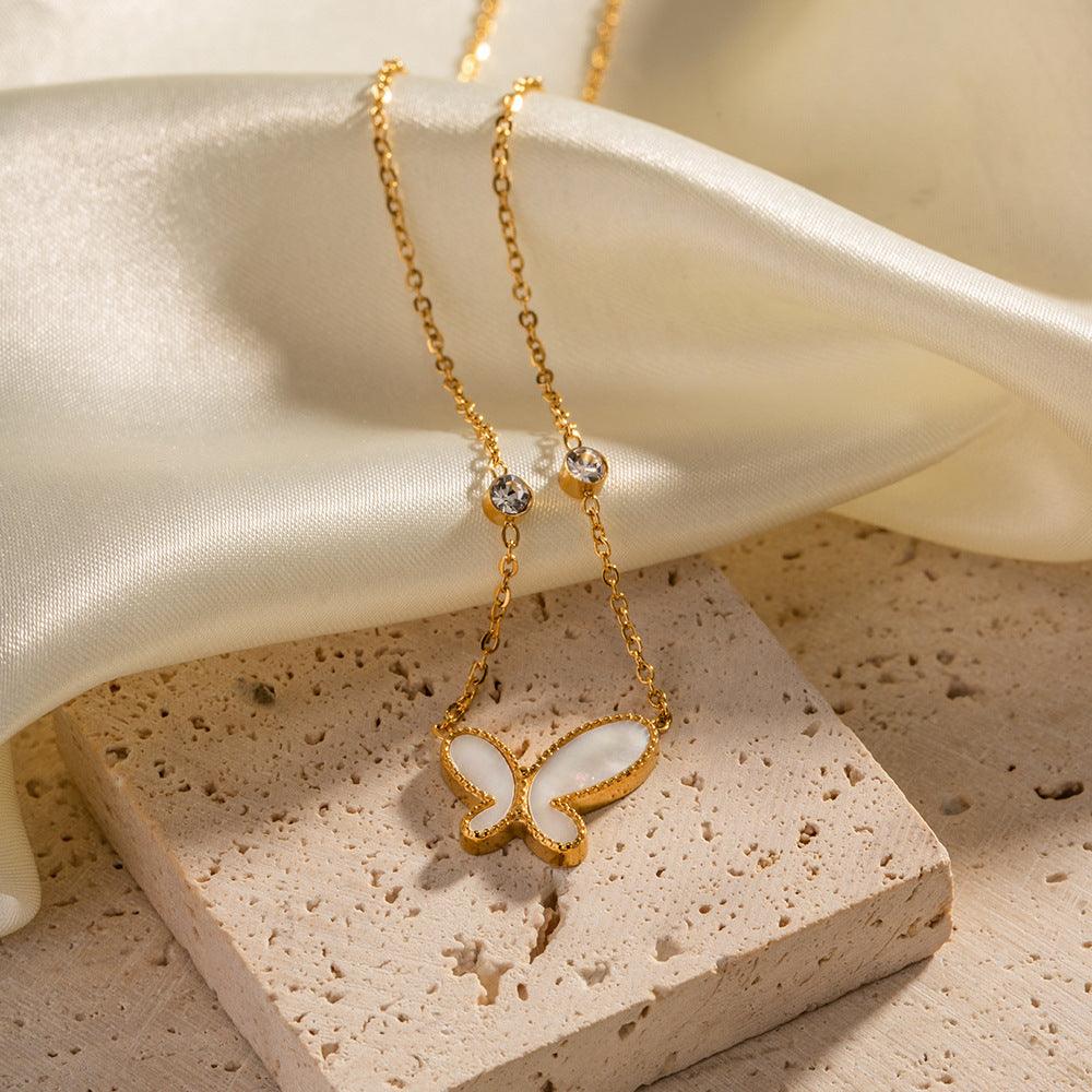 18K Gold Plated Quartz Butterfly Necklace Artshiney