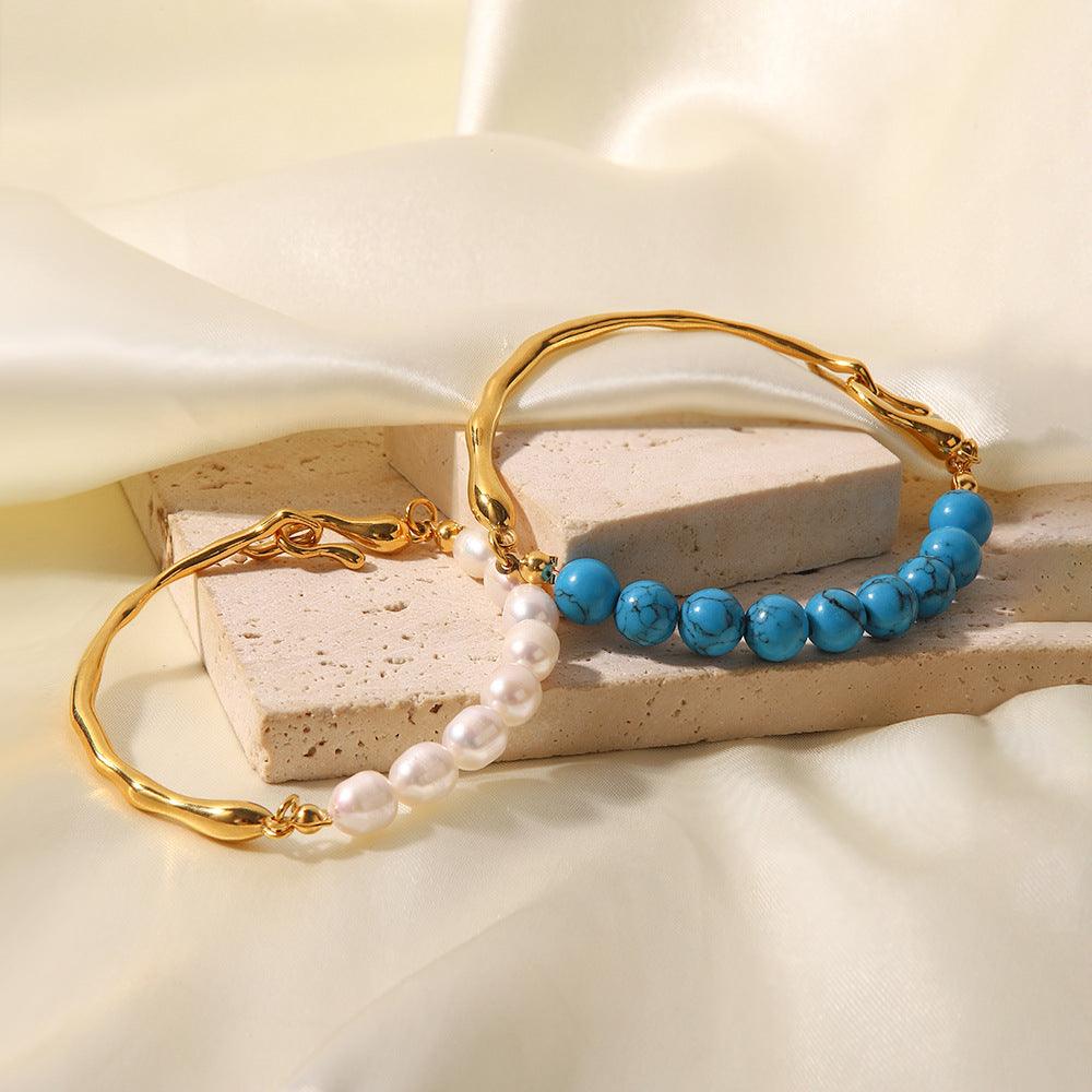 Pearl and Blue Jasper Beaded Bracelet Artshiney
