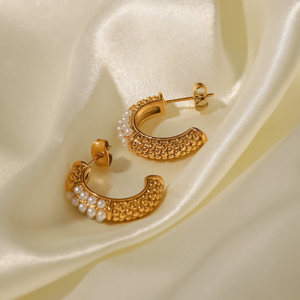 18K Gold Plated Pearl C Shape Earrings Artshiney