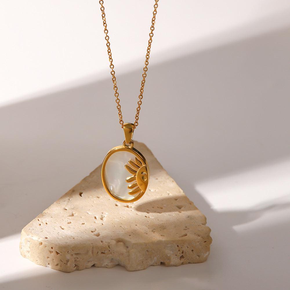 18K Gold Plated Sun Moon Shell Pendant Necklace Artshiney