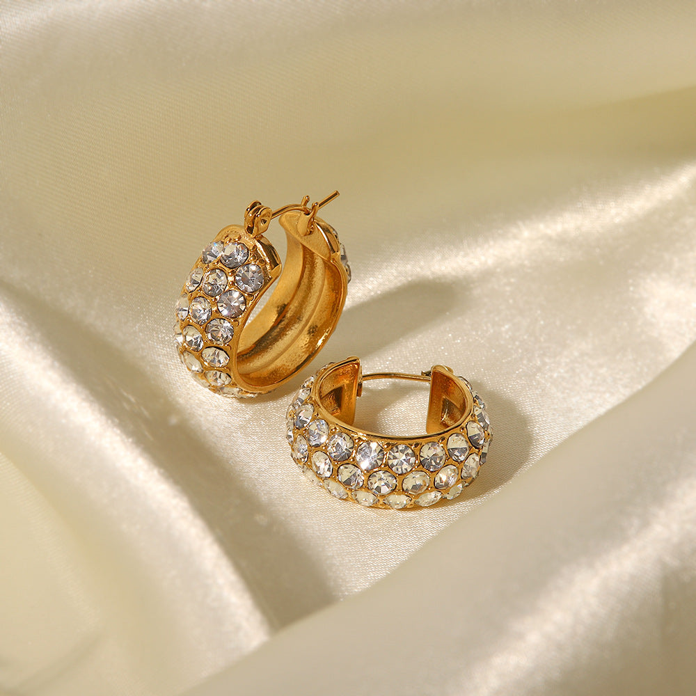 Diana Diamond Hoop Earrings 18K Gold Plated Artshiney
