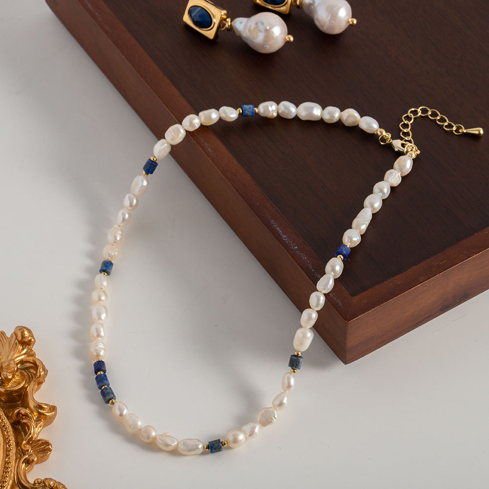 Lapis Lazuli x Pearl Beaded Necklace Artshiney