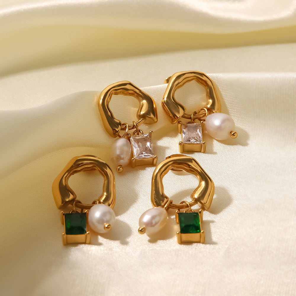 Mini Pearl x Gemstone Huggie Hoop Earring Artshiney