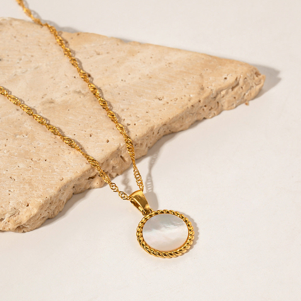 18K Gold Trendy Round Inlaid Gemstone Design Pendant Necklace Artshiney