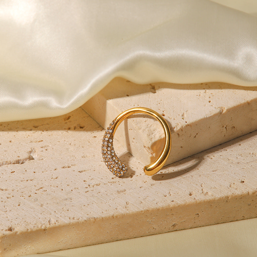 18K Gold Plated Open Ring with White Diamonds Artshiney