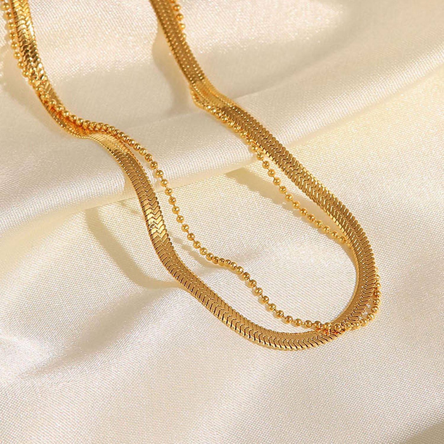 Cascade 18K Gold Plated Double Chain Beaded Anklet Artshiney