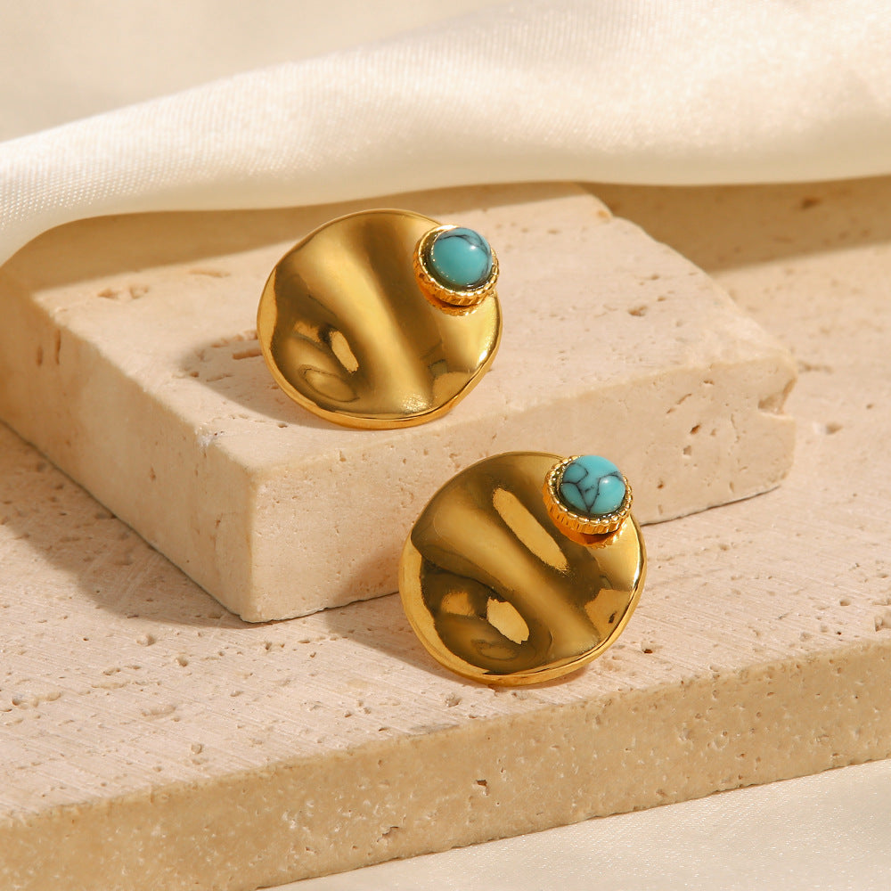 Gold Plated Sea Foam Lapis Lazuli Earrings Artshiney