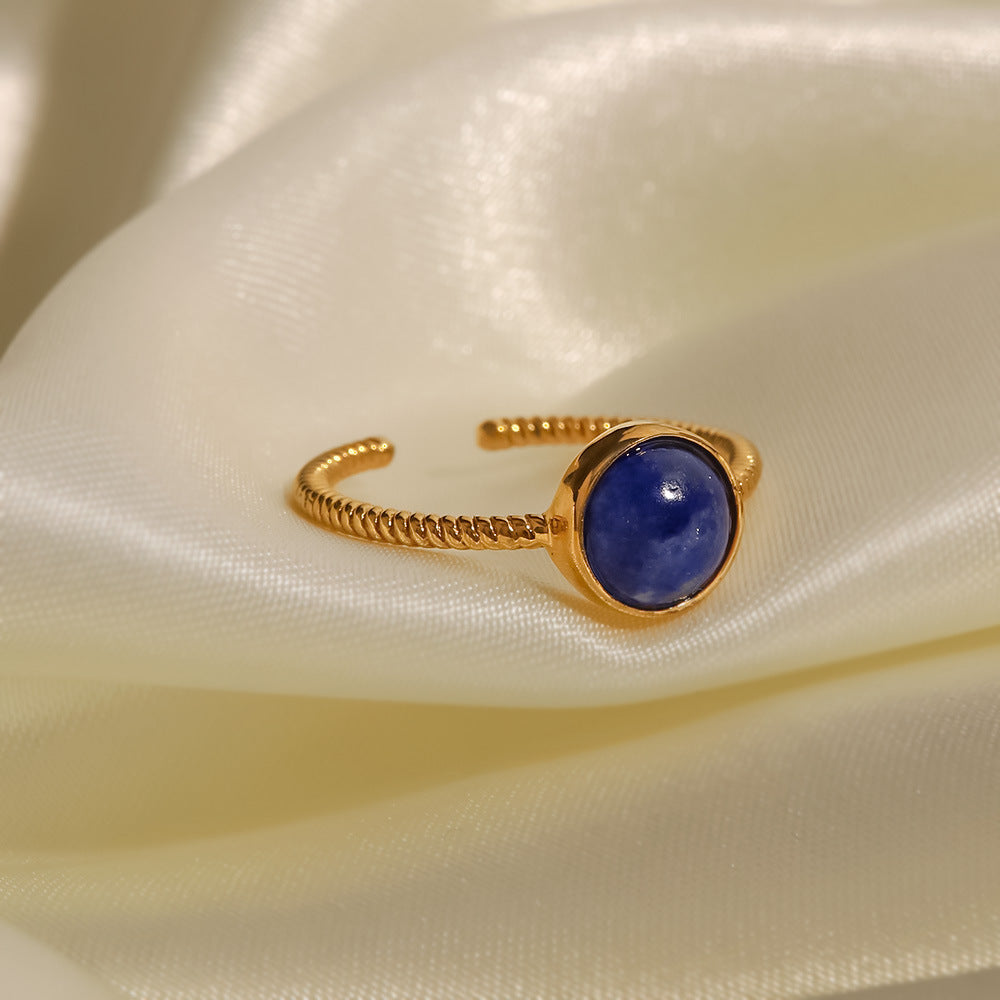 Lapis Lazuli Twist Ring 18K Gold Plated Artshiney