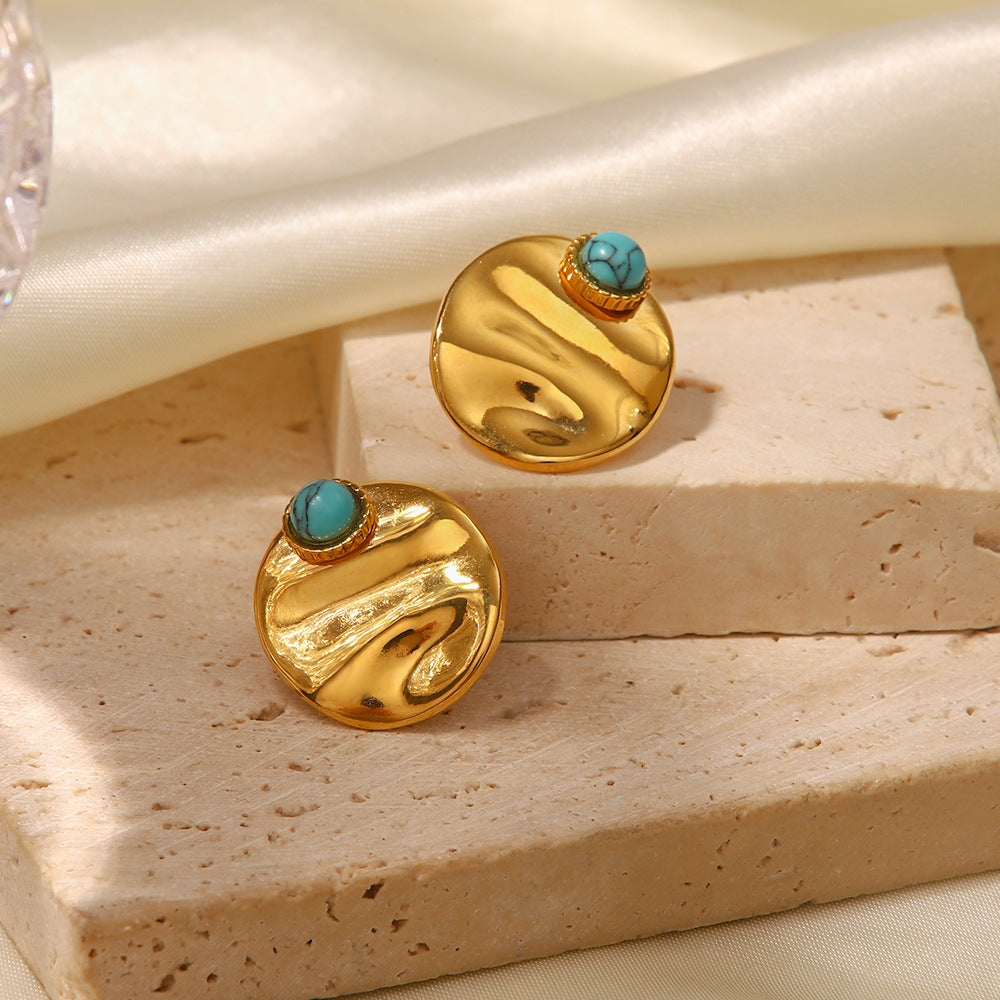 Gold Plated Sea Foam Lapis Lazuli Earrings Artshiney