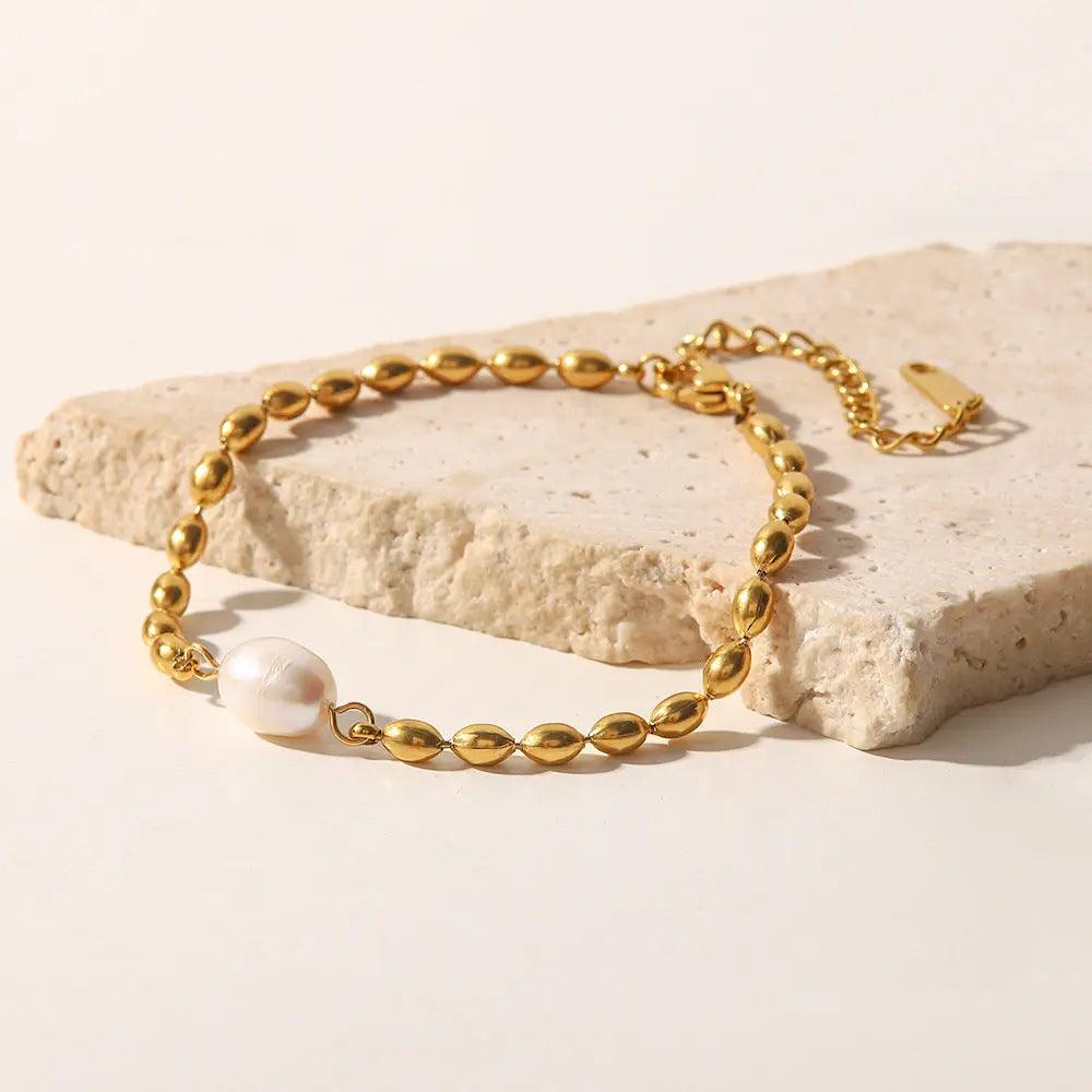 18K Gold Plated Aphrodite Pearl Beanie Bracelet